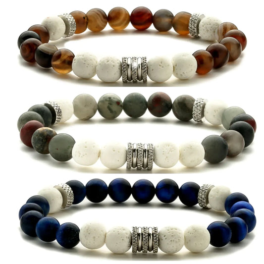 Ethnic Style Geometric Stainless Steel Natural Stone Beaded Bracelets