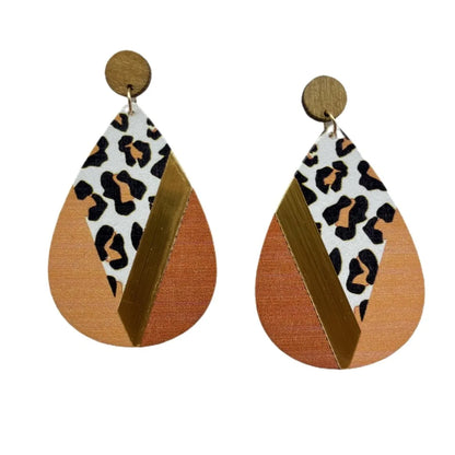 1 Pair Ethnic Style Geometric Water Droplets Leopard Stoving Varnish Wood Drop Earrings