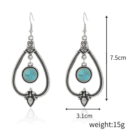 Ethnic Style Geometric Water Droplets Turquoise Metal Earrings Necklace