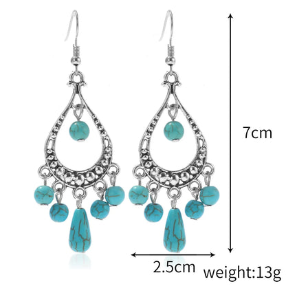 Ethnic Style Geometric Water Droplets Turquoise Metal Earrings Necklace