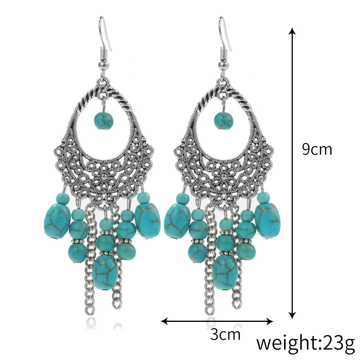 Ethnic Style Geometric Water Droplets Turquoise Metal Earrings Necklace