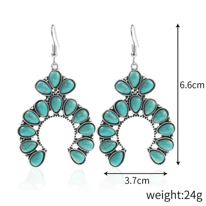 Ethnic Style Geometric Water Droplets Turquoise Metal Earrings Necklace