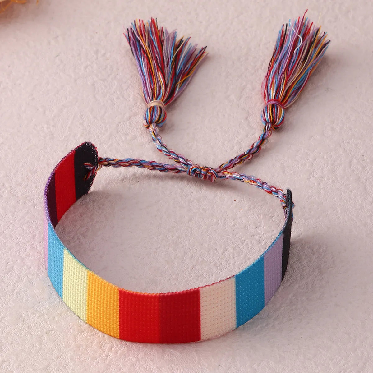 Ethnic Style Handmade Letter Embroidery Tassel Braided Bracelet Colorful Friendship Hand Rope Wristband