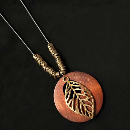 Ethnic Style Leaf Owl Flower Wood Wholesale Pendant Necklace