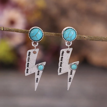 Ethnic Style Lightning Alloy Inlay Turquoise Women'S Drop Earrings