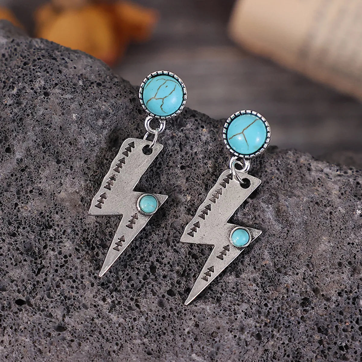 Ethnic Style Lightning Alloy Inlay Turquoise Women'S Drop Earrings