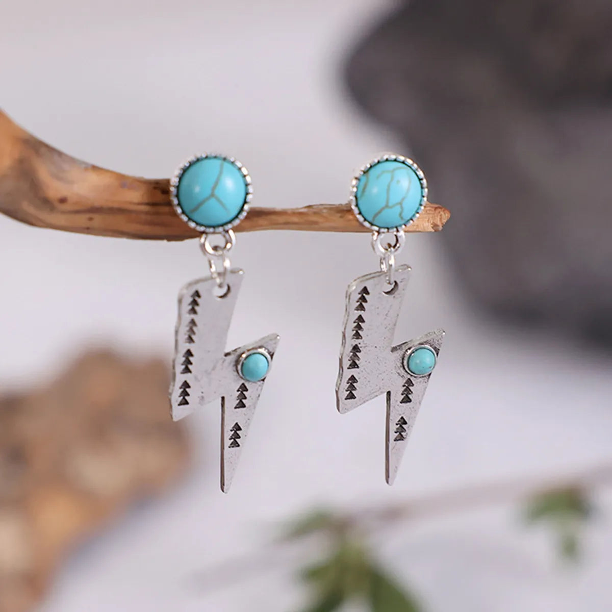 Ethnic Style Lightning Alloy Inlay Turquoise Women'S Drop Earrings