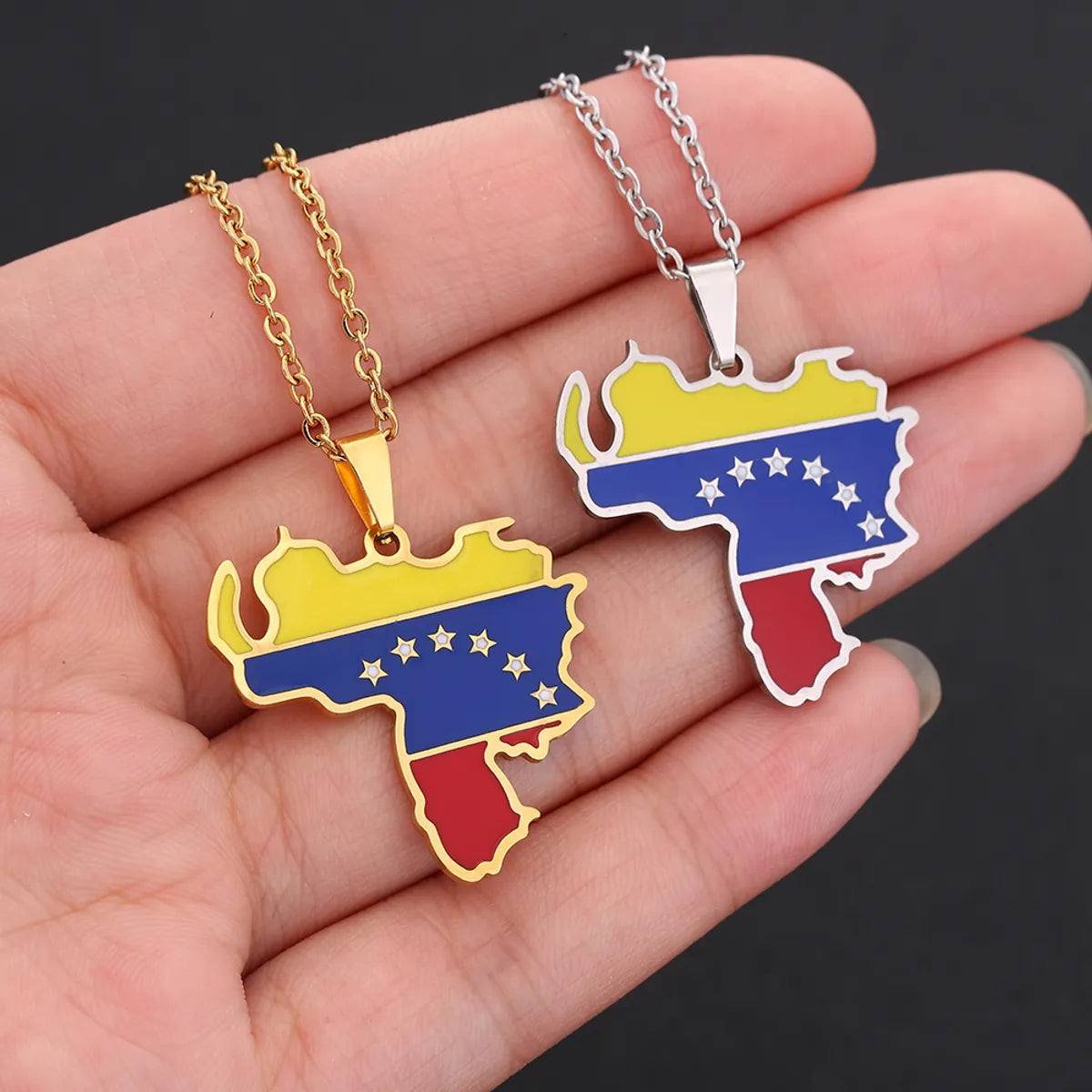 Ethnic Style Map Flag 201 Stainless Steel 304 Stainless Steel Enamel Plating None 18K Gold Plated Unisex Pendant Necklace