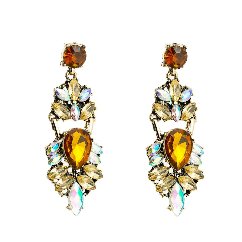 Ethnic Style New Casual Wild Rhinestone Exaggerated Long Earrings