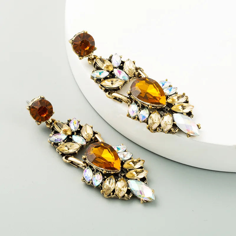 Ethnic Style New Casual Wild Rhinestone Exaggerated Long Earrings