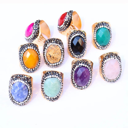 Ethnic Style Oval Natural Stone Open Ring