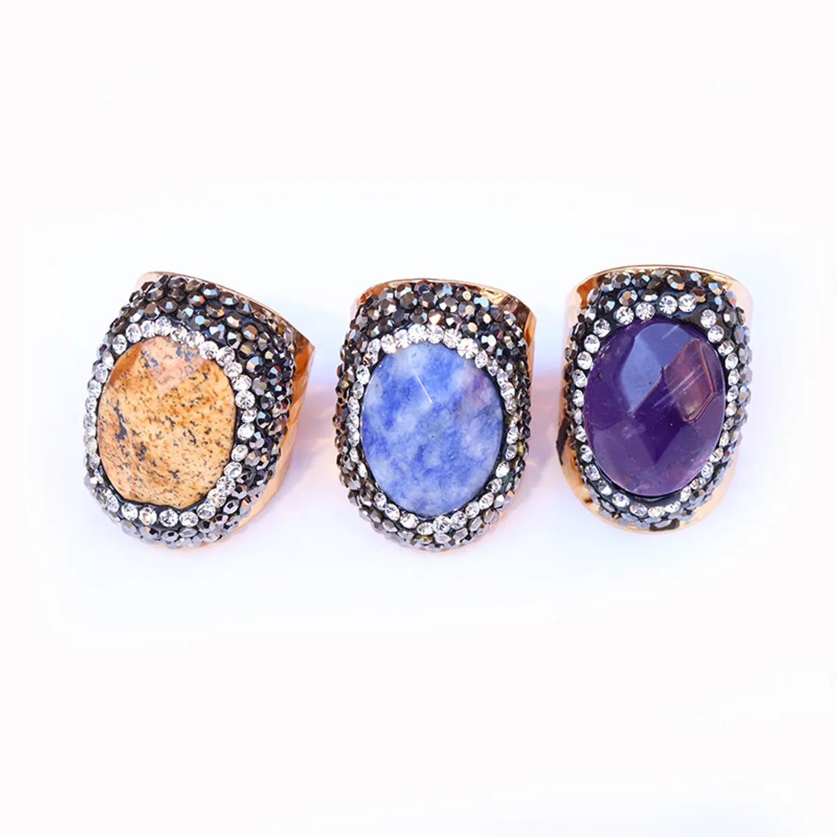 Ethnic Style Oval Natural Stone Open Ring