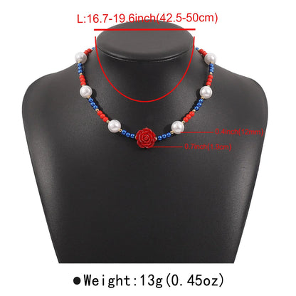 Ethnic Style Pastoral Rose Imitation Pearl Plastic Resin Wholesale Necklace