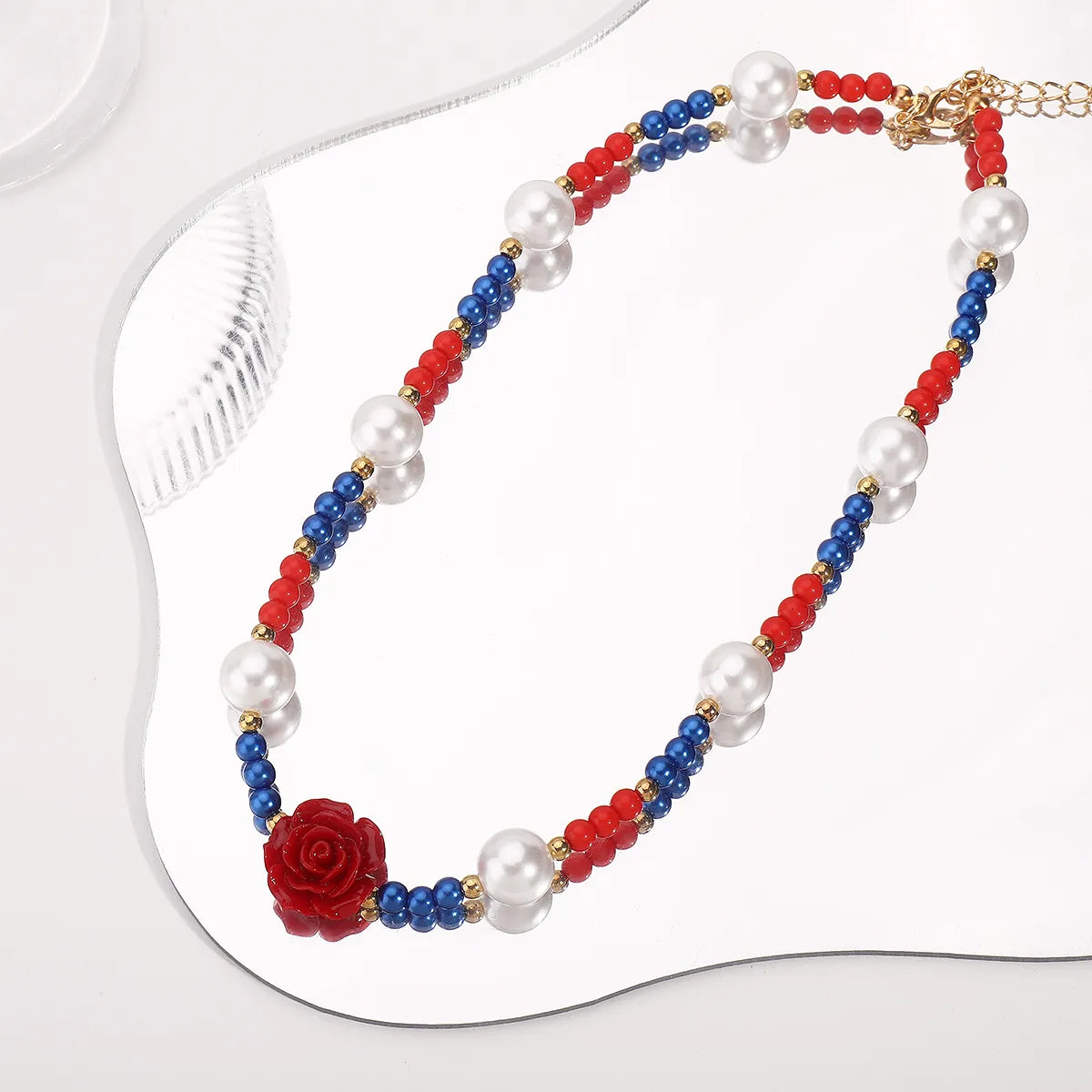 Ethnic Style Pastoral Rose Imitation Pearl Plastic Resin Wholesale Necklace