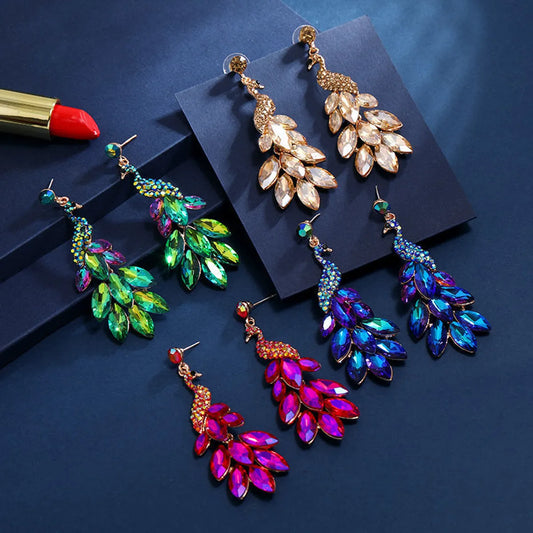 1 Pair Ethnic Style Peacock Rhinestone Metal Drop Earrings