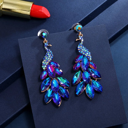 1 Pair Ethnic Style Peacock Rhinestone Metal Drop Earrings