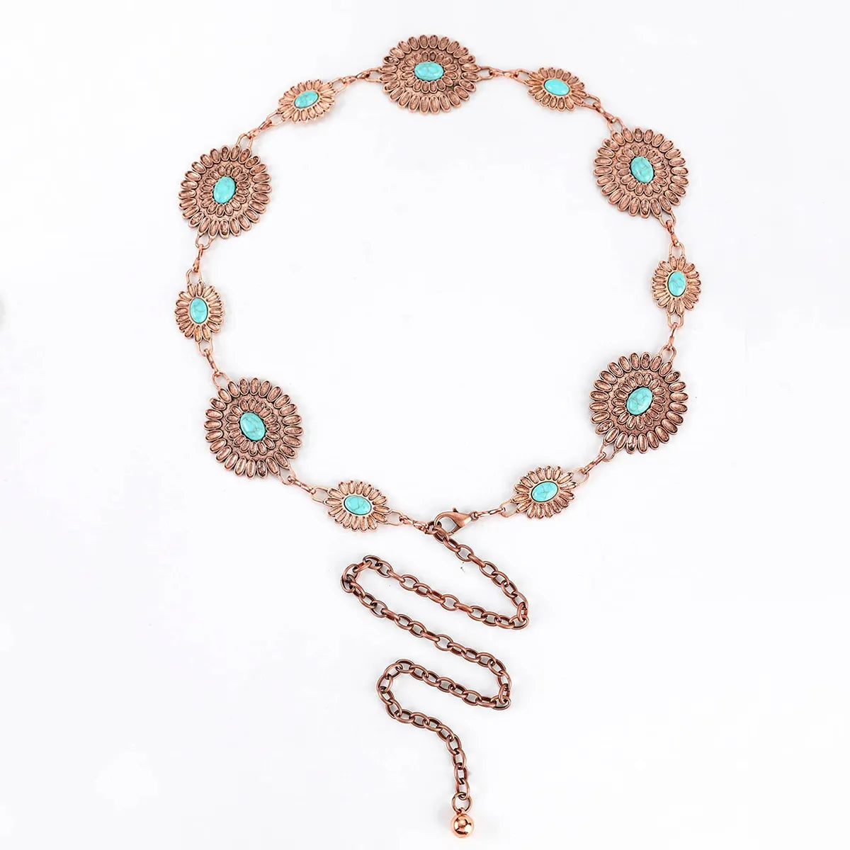 Ethnic Style Romantic African Style Solid Color Alloy Inlay Turquoise Women'S Waist Chain