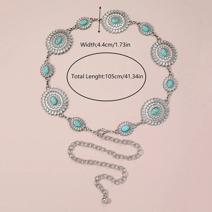 Ethnic Style Romantic African Style Solid Color Alloy Inlay Turquoise Women'S Waist Chain