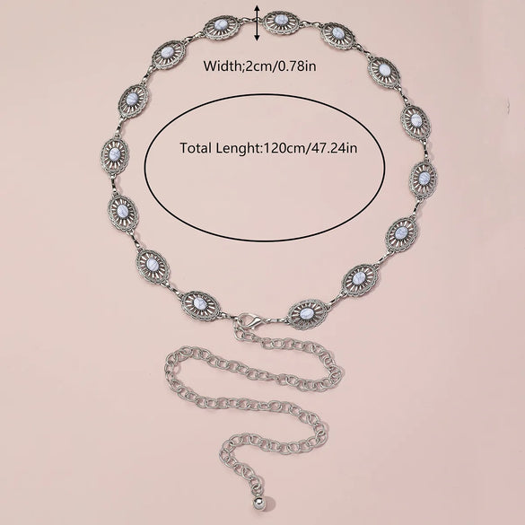 Ethnic Style Romantic African Style Solid Color Alloy Inlay Turquoise Women'S Waist Chain