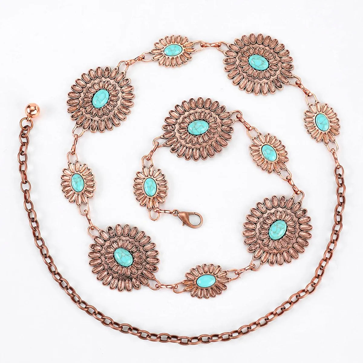 Ethnic Style Romantic African Style Solid Color Alloy Inlay Turquoise Women'S Waist Chain