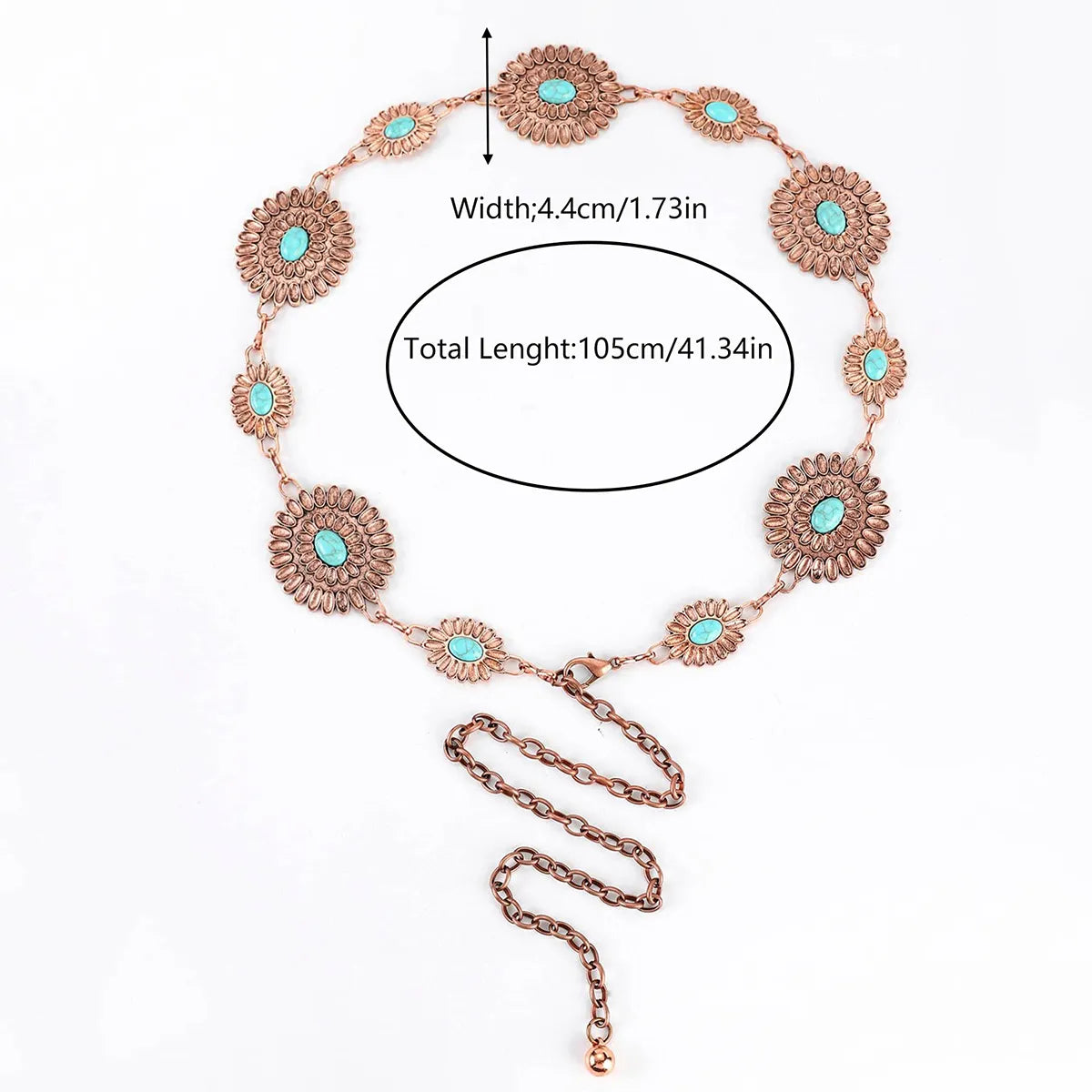 Ethnic Style Romantic African Style Solid Color Alloy Inlay Turquoise Women'S Waist Chain