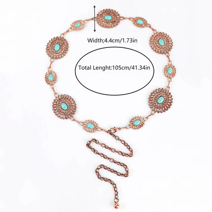 Ethnic Style Romantic African Style Solid Color Alloy Inlay Turquoise Women'S Waist Chain