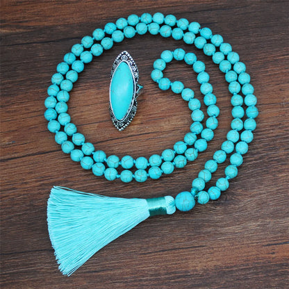 Ethnic Style Round Metal Inlay Turquoise Women'S Jewelry Set