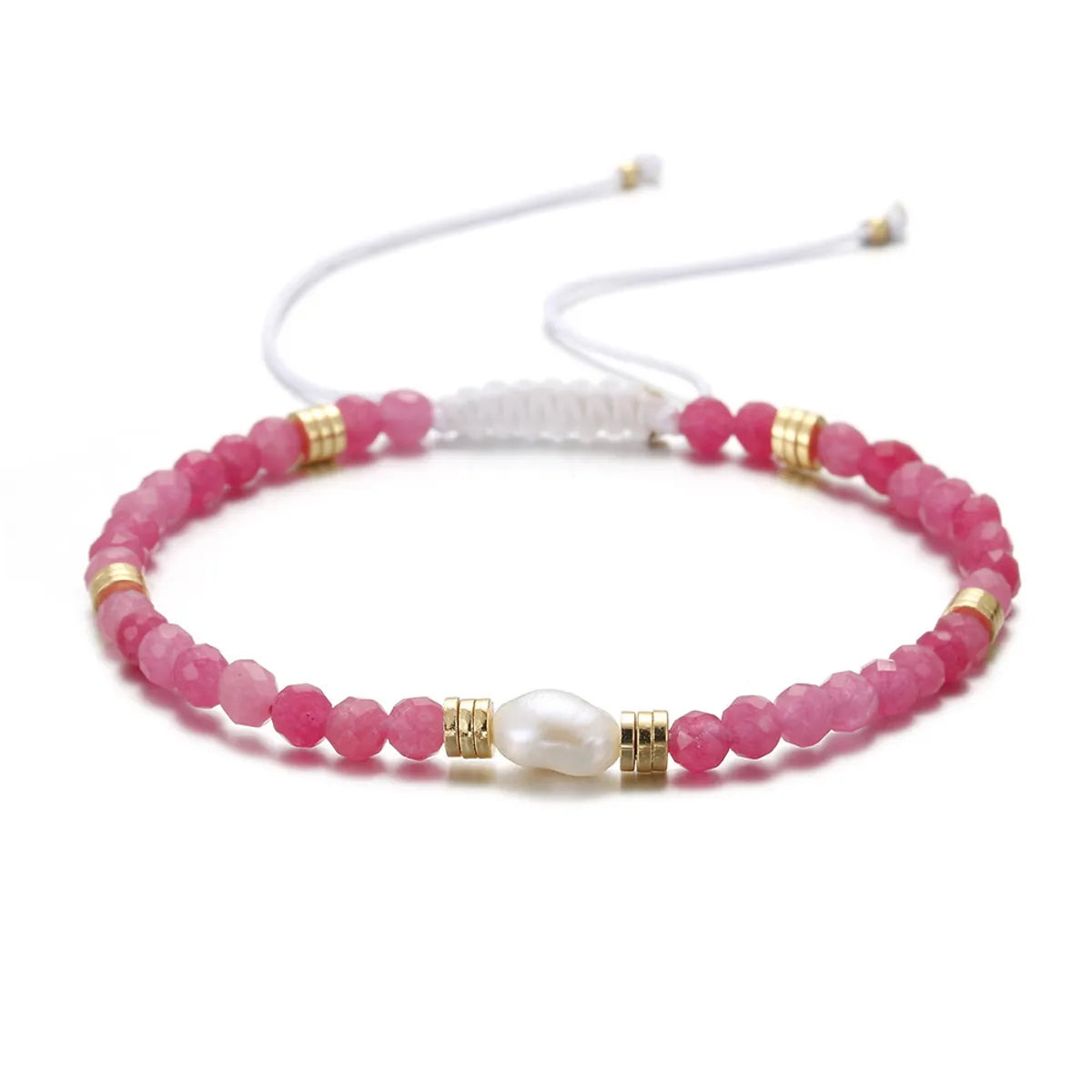 Ethnic Style Round Natural Stone Freshwater Pearl Copper Plating 18k Gold Plated Bracelets