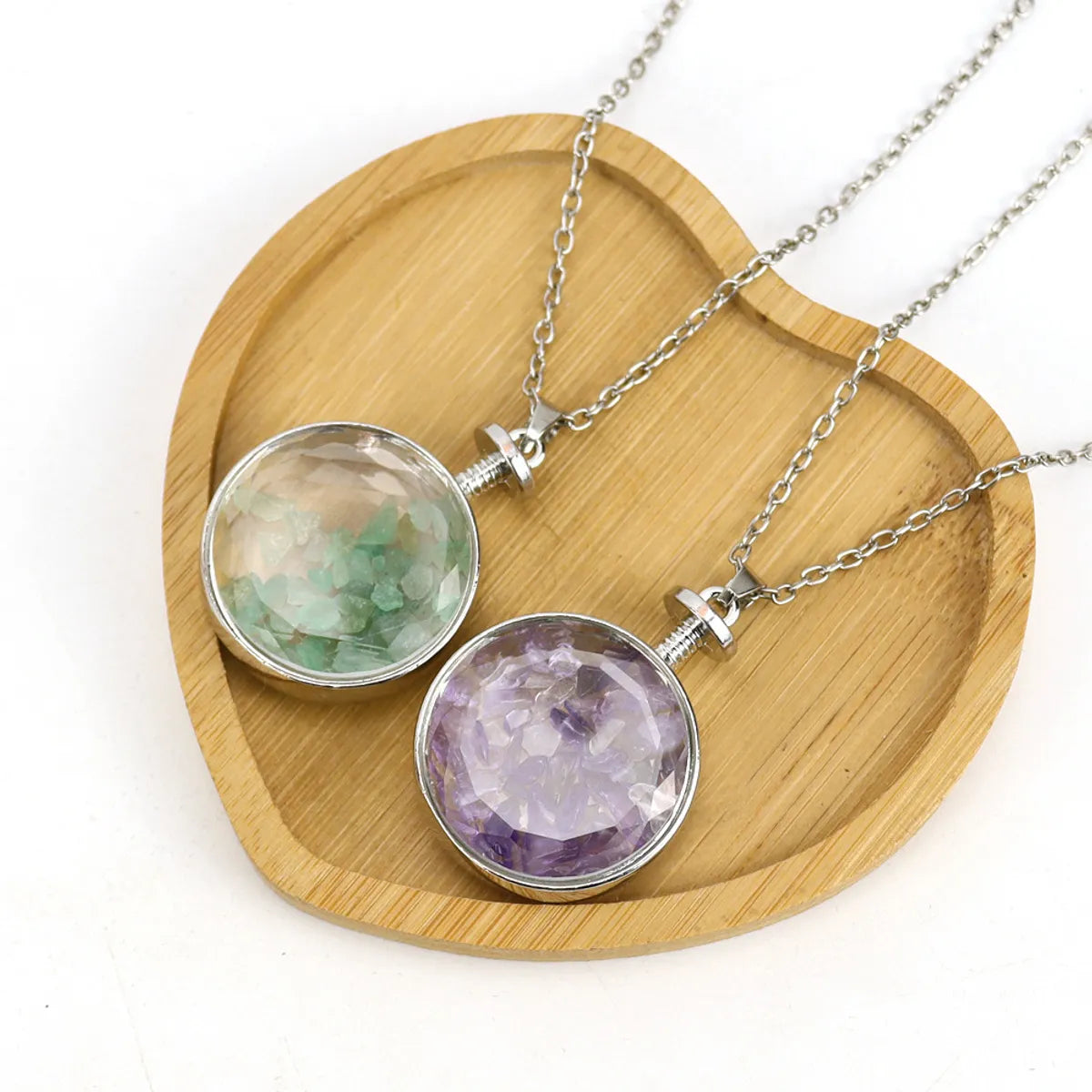 Ethnic Style Round Natural Stone Pendant Necklace In Bulk