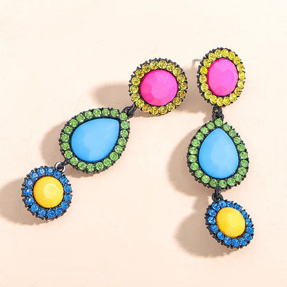 Ethnic Style Round Water Droplets Resin Inlay Rhinestones Women'S Drop Earrings