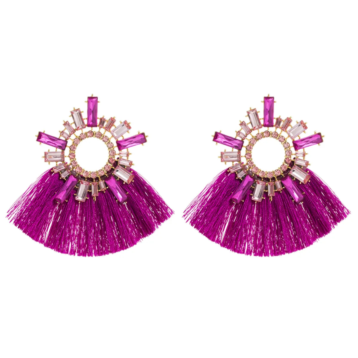 Ethnic Style Sector Alloy Tassel Rhinestones Women's Earrings 1 Pair