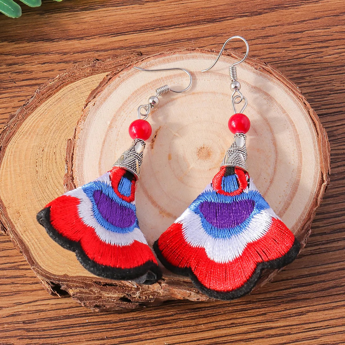 Ethnic Style Sector Cloth Embroidery Women's Drop Earrings