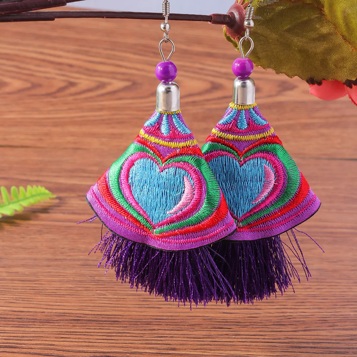 Ethnic Style Sector Cloth Embroidery Women's Drop Earrings