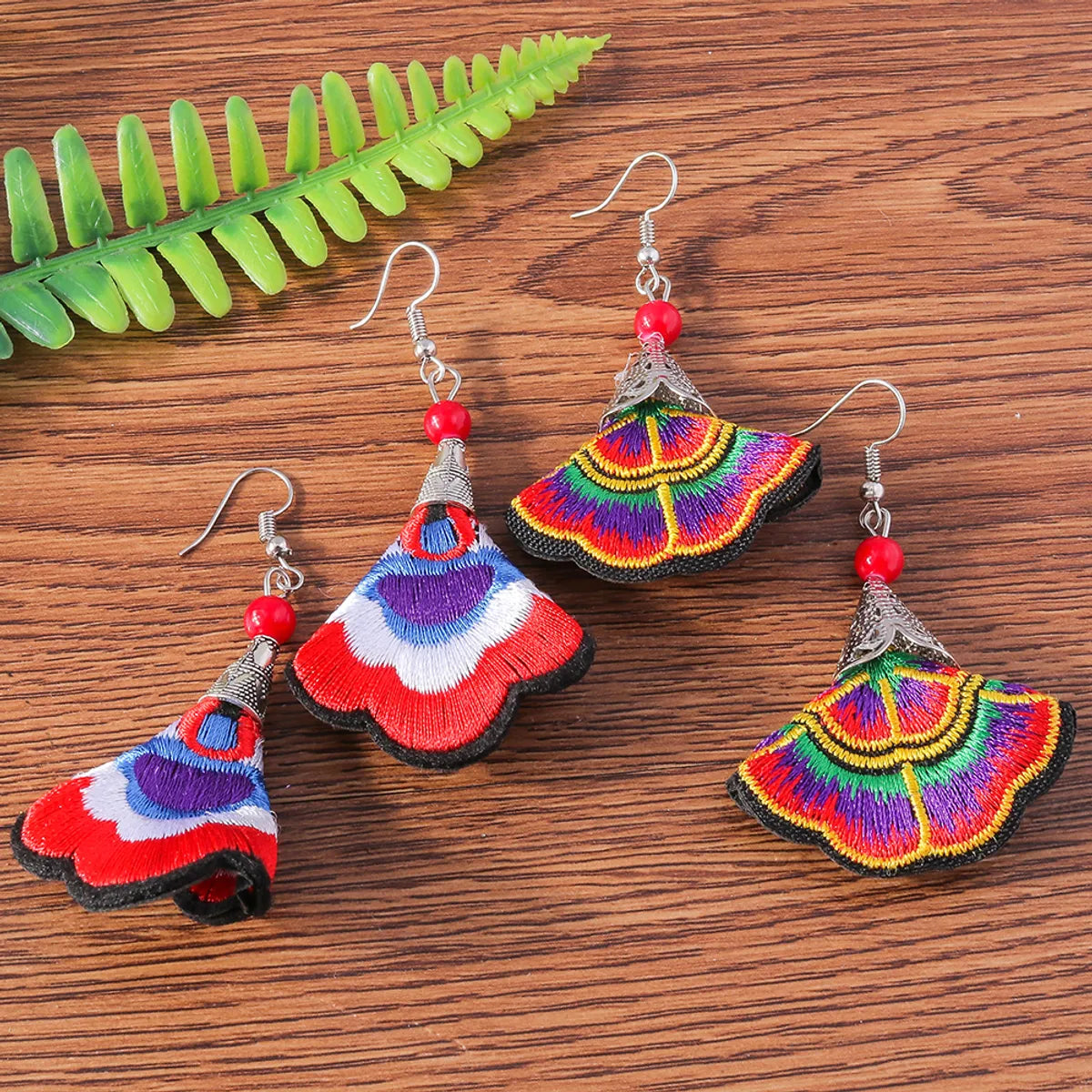 Ethnic Style Sector Cloth Embroidery Women's Drop Earrings