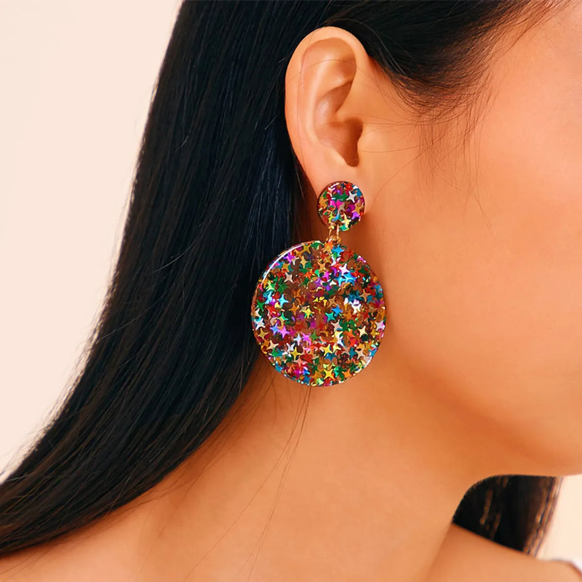 Ethnic Style Simple Geometric Round Acrylic Sequin Earrings