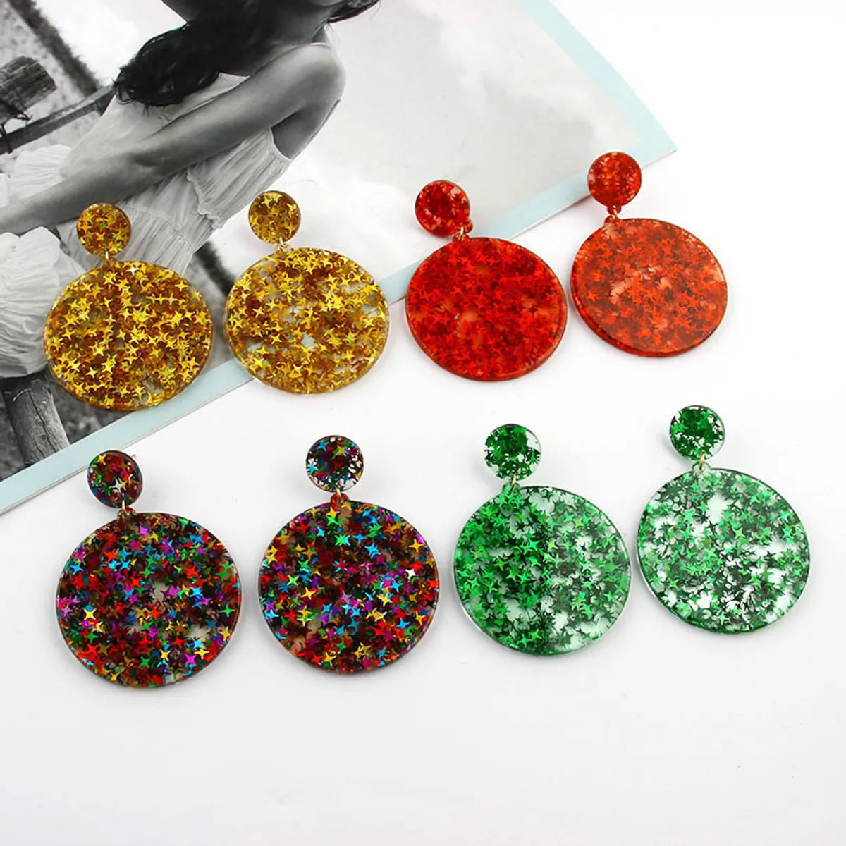 Ethnic Style Simple Geometric Round Acrylic Sequin Earrings