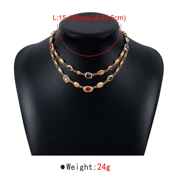 Ethnic Style Simple Style Color Block Alloy Glass Women's Layered Necklaces