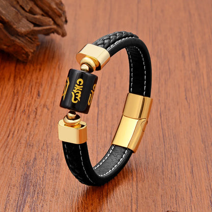 Ethnic Style Simple Style Color Block Leather Rope Stone Metal Men'S Bracelets