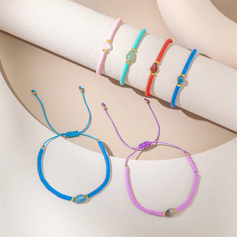 Ethnic Style Simple Style Commute Heart Shape Eye Polyester Glass Soft Clay Wholesale Drawstring Bracelets