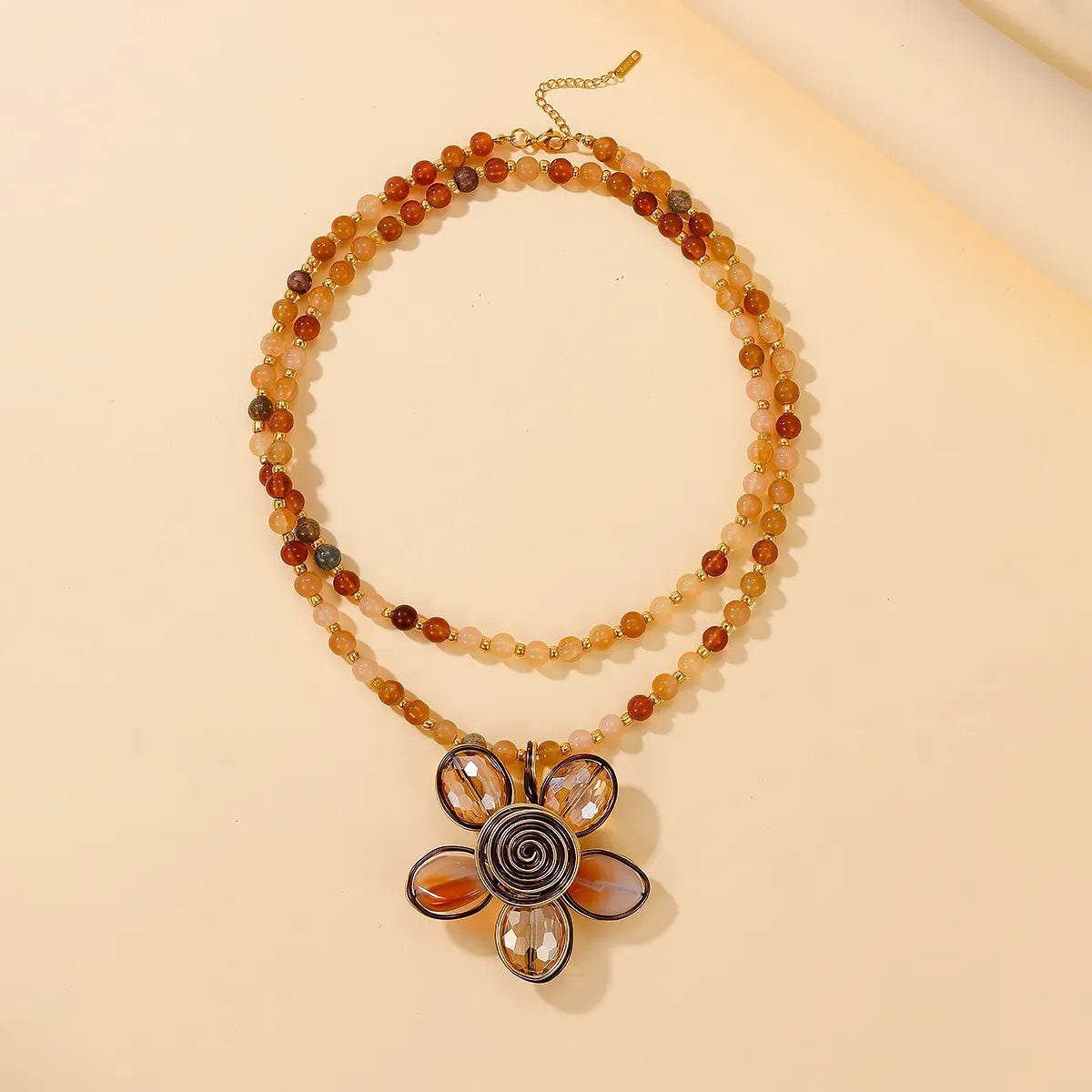 Ethnic Style Simple Style Flower Natural Stone Pendant Necklace In Bulk