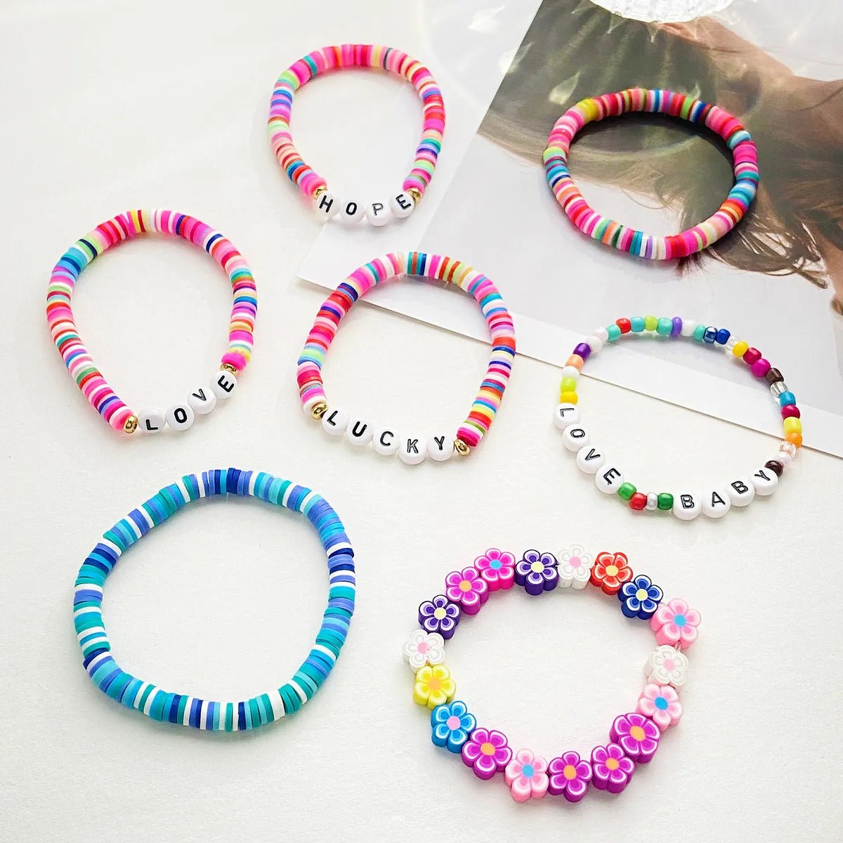 Ethnic Style Simple Style Letter Colorful Flower Beaded Soft Clay Wholesale Bracelets