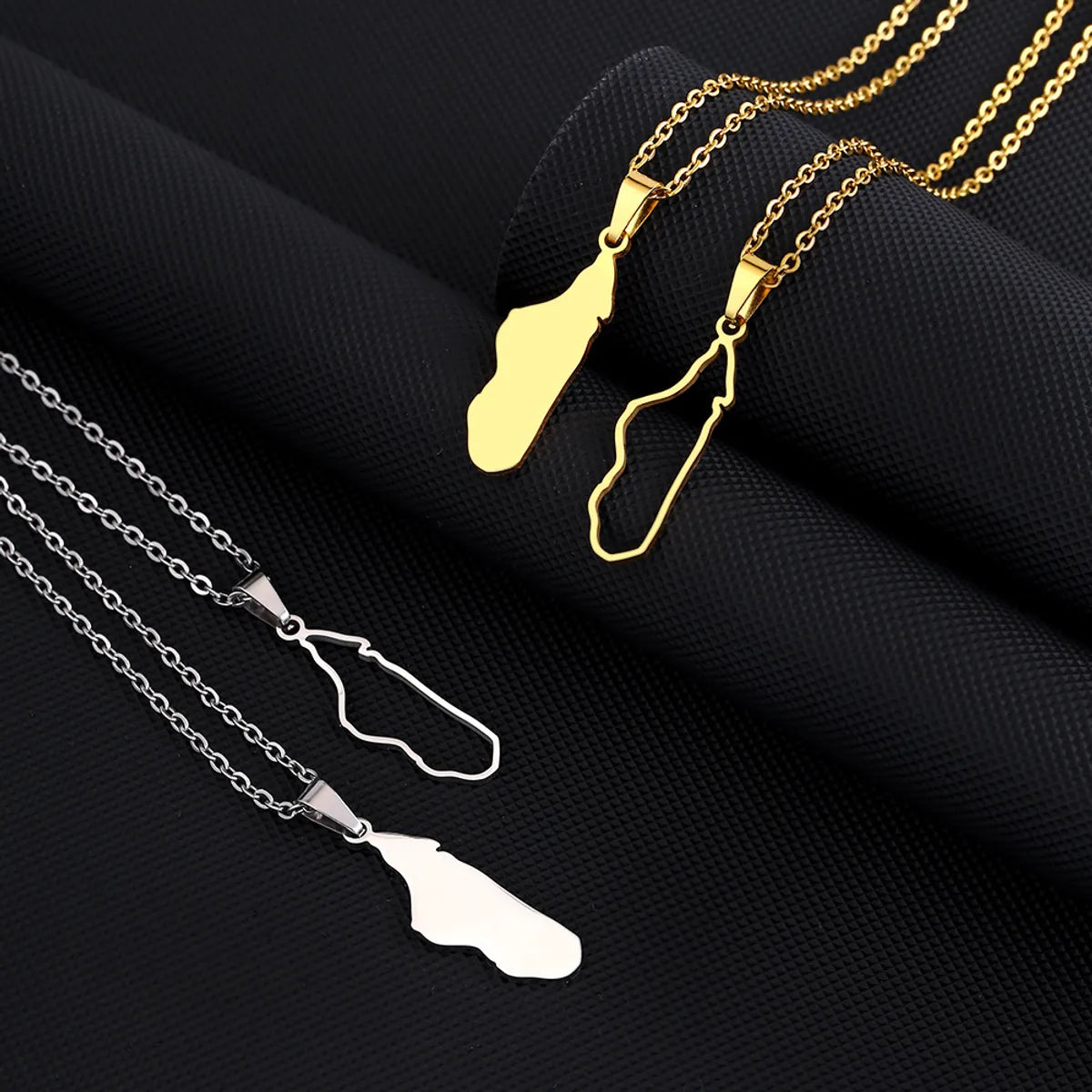 Ethnic Style Simple Style Map Stainless Steel Plating Hollow Out 18k Gold Plated Pendant Necklace Long Necklace