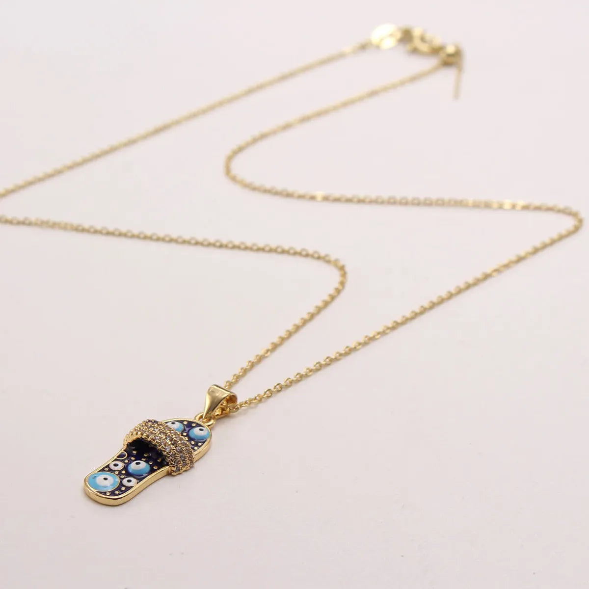 Ethnic Style Slippers Eye Copper Inlay Zircon 18k Gold Plated Pendant Necklace