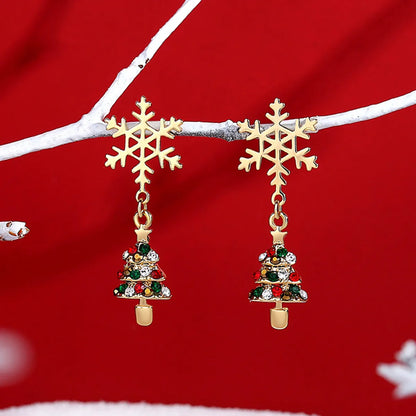 Ethnic Style Snowman Snowflake Elk Alloy Enamel Rhinestones Women's Drop Earrings 1 Pair