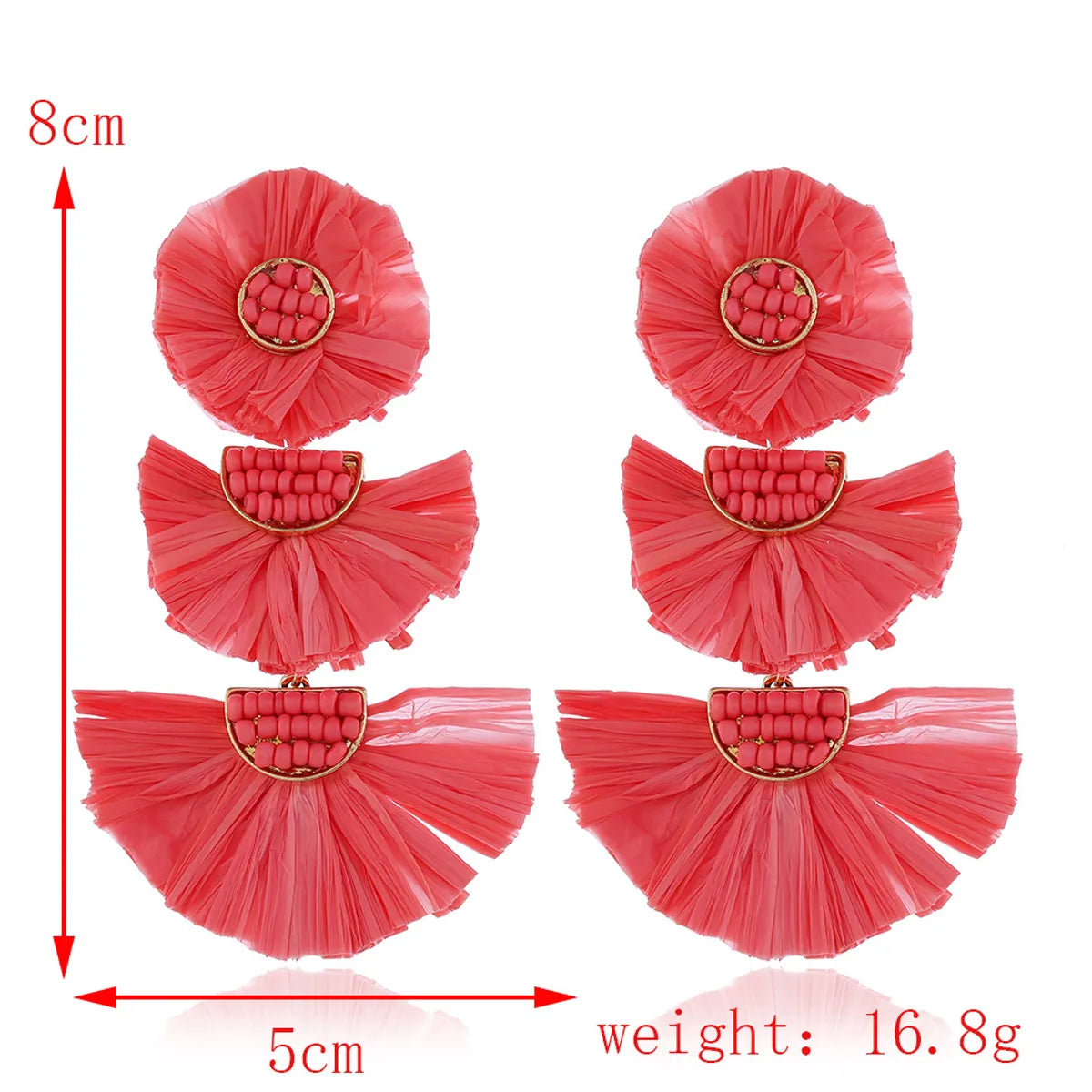 Ethnic Style Solid Color Flower Beaded Alloy Raffia Women's Drop Earrings 1 Pair