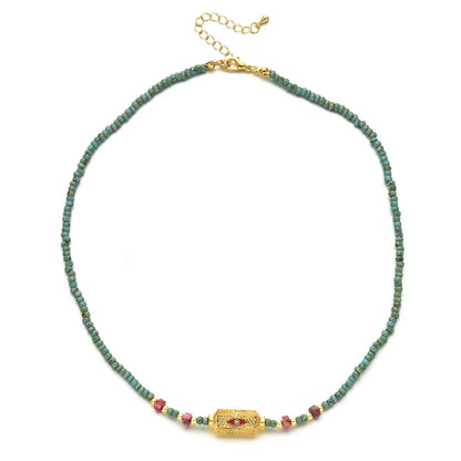 Ethnic Style Solid Color Turquoise Beaded Plating Necklace