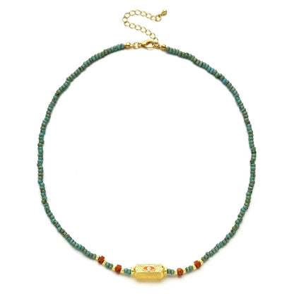 Ethnic Style Solid Color Turquoise Beaded Plating Necklace