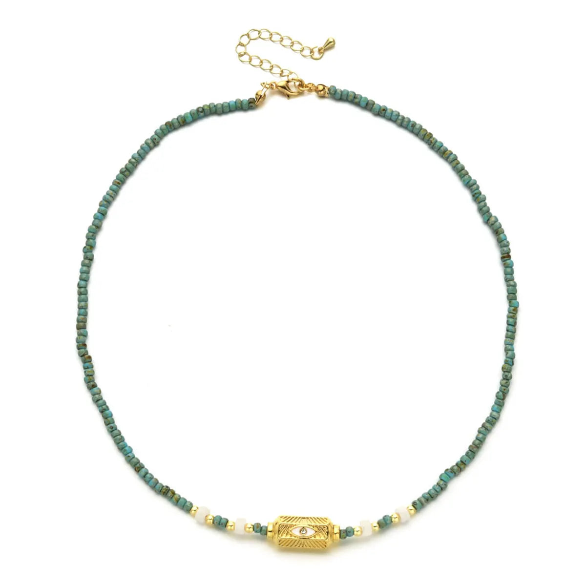 Ethnic Style Solid Color Turquoise Beaded Plating Necklace