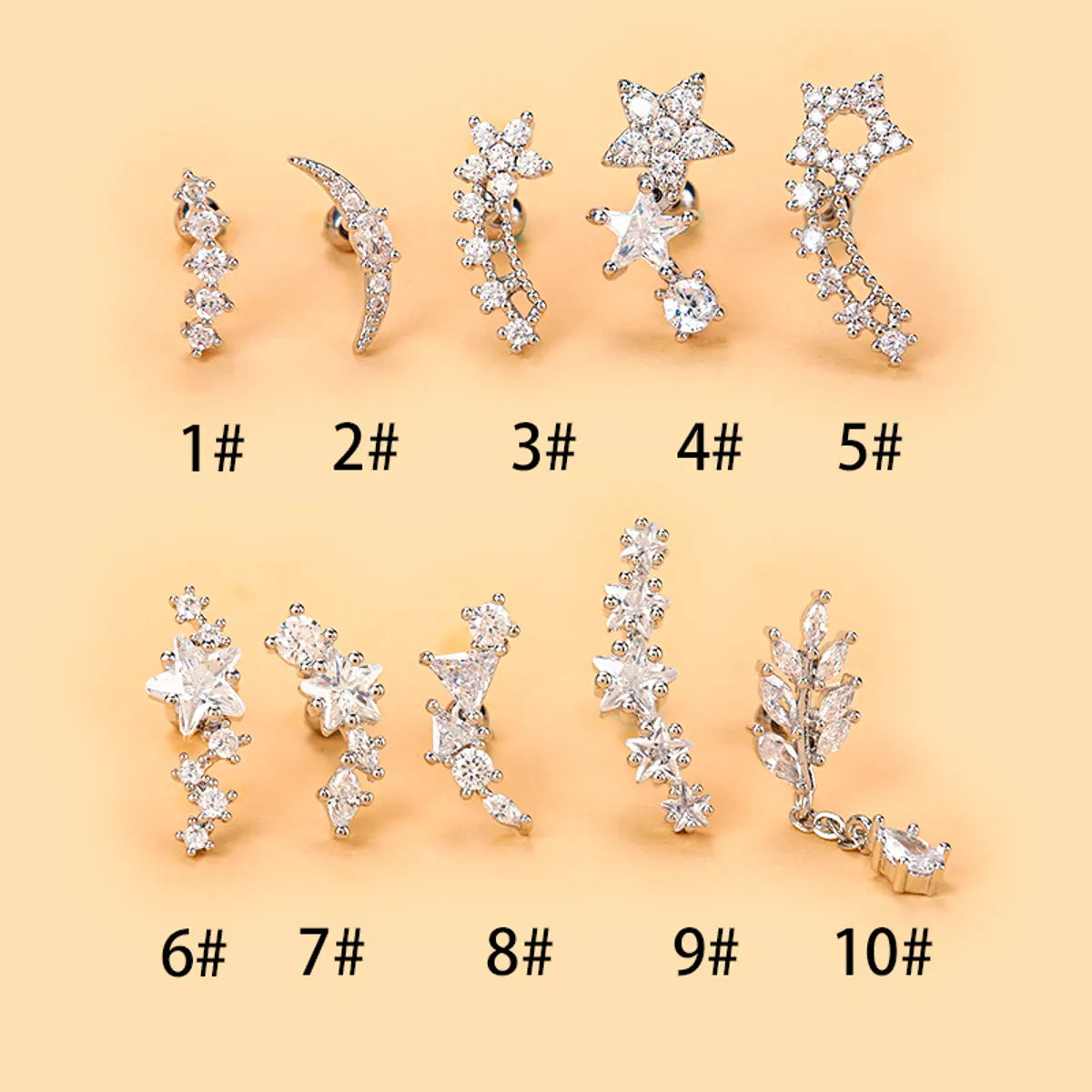 Ethnic Style Star Metal Plating Zircon Ear Studs 1 Piece