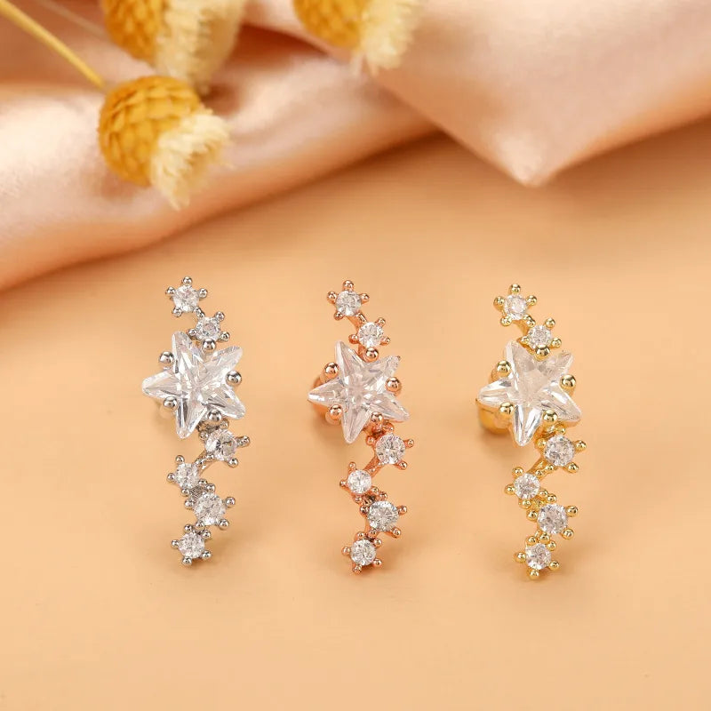 Ethnic Style Star Metal Plating Zircon Ear Studs 1 Piece